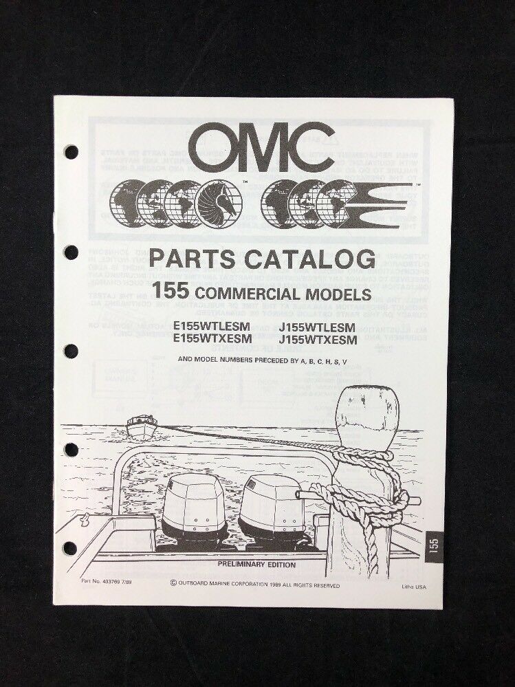 1990 OMC PARTS CATALOG LIST 155 HP COMM MODELS 433769 EVINRUDE JOHNSON ...