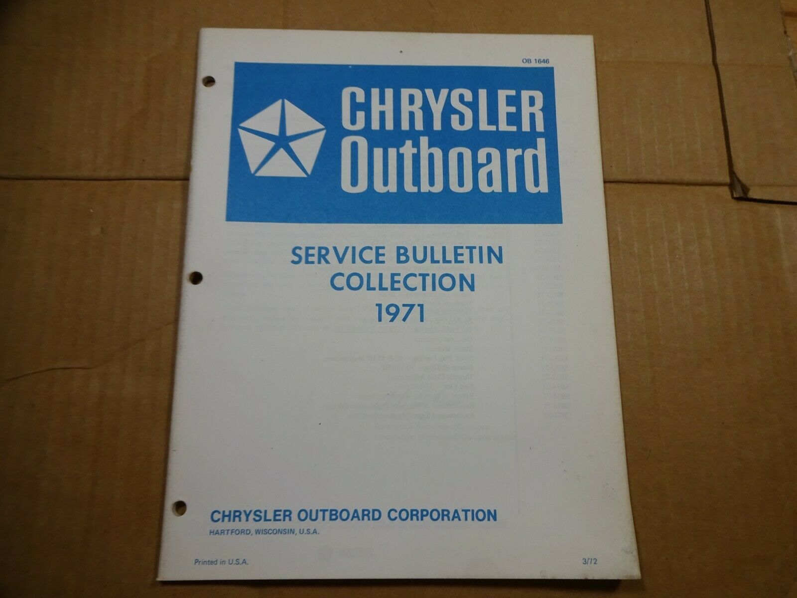 1971 Chrysler Outboard Motor Service Bulletin Collection Technical TSB